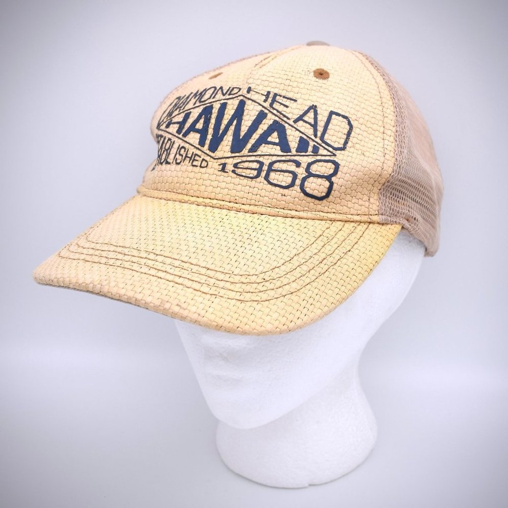 Diamond Head Hawaii Snapback Hat Beige Woven Cap Mesh Trucker Style Adjustable